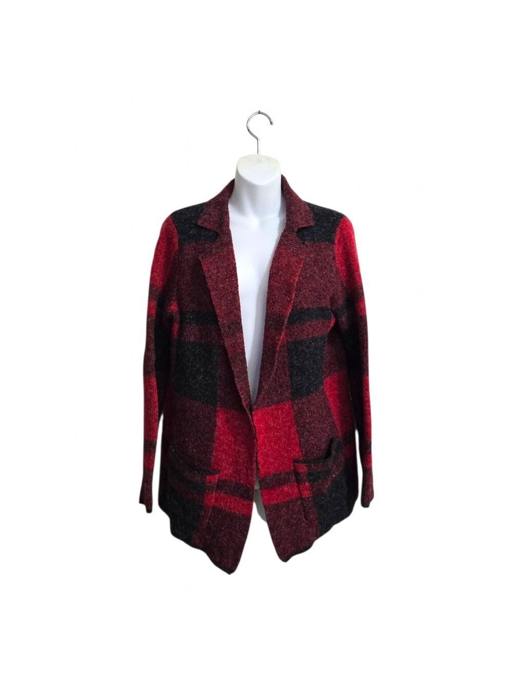 Joseph A Buffalo Plaid Acrylic Blend Open Front Cardigan Sweater Sz M